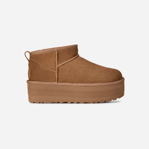 UGG Classic Ultra Mini Platform for Women in Brown, Size 4, Suede/Polyester/Wool