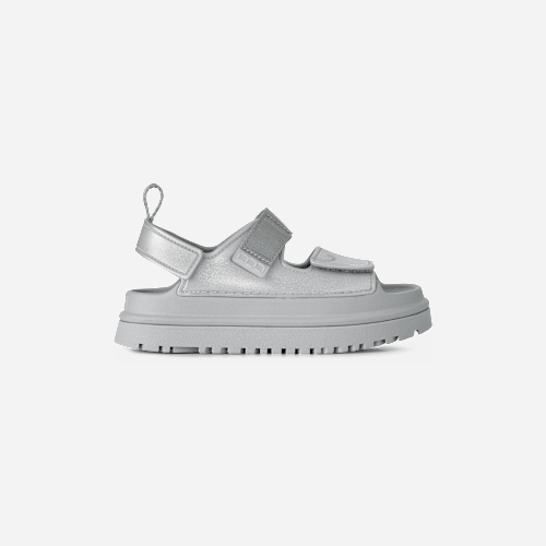 UGG Unisex GoldenGlow Glossy Sparkles Sandal in Silver, Size 1
