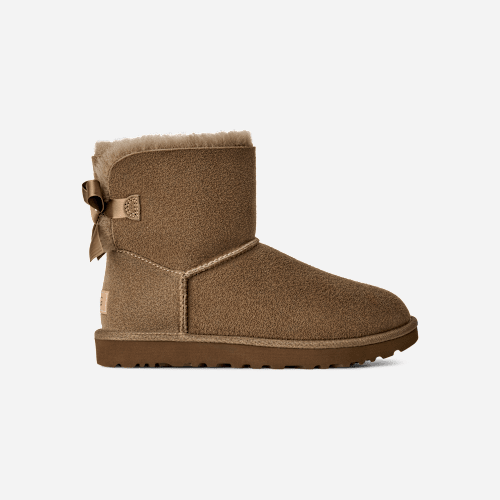 UGG Mini Bailey Bow II for Women in Brown, Size 7, Shearling/Polyester/Leather