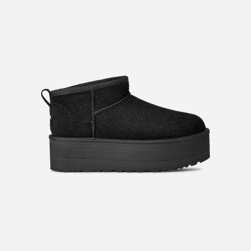 UGG Classic Ultra Mini Platform for Women in Black, Size 6, Suede/Polyester/Wool