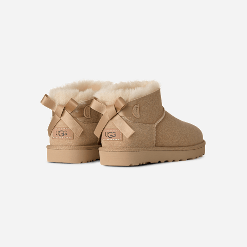 UGG Ultra Mini Bailey Bow Boot for Women in Tan, Size 3, Polyester/Leather