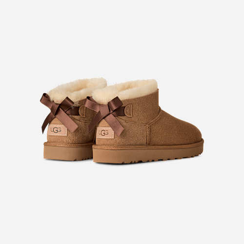 UGG Ultra Mini Bailey Bow Boot for Women in Brown, Size 9, Polyester/Leather