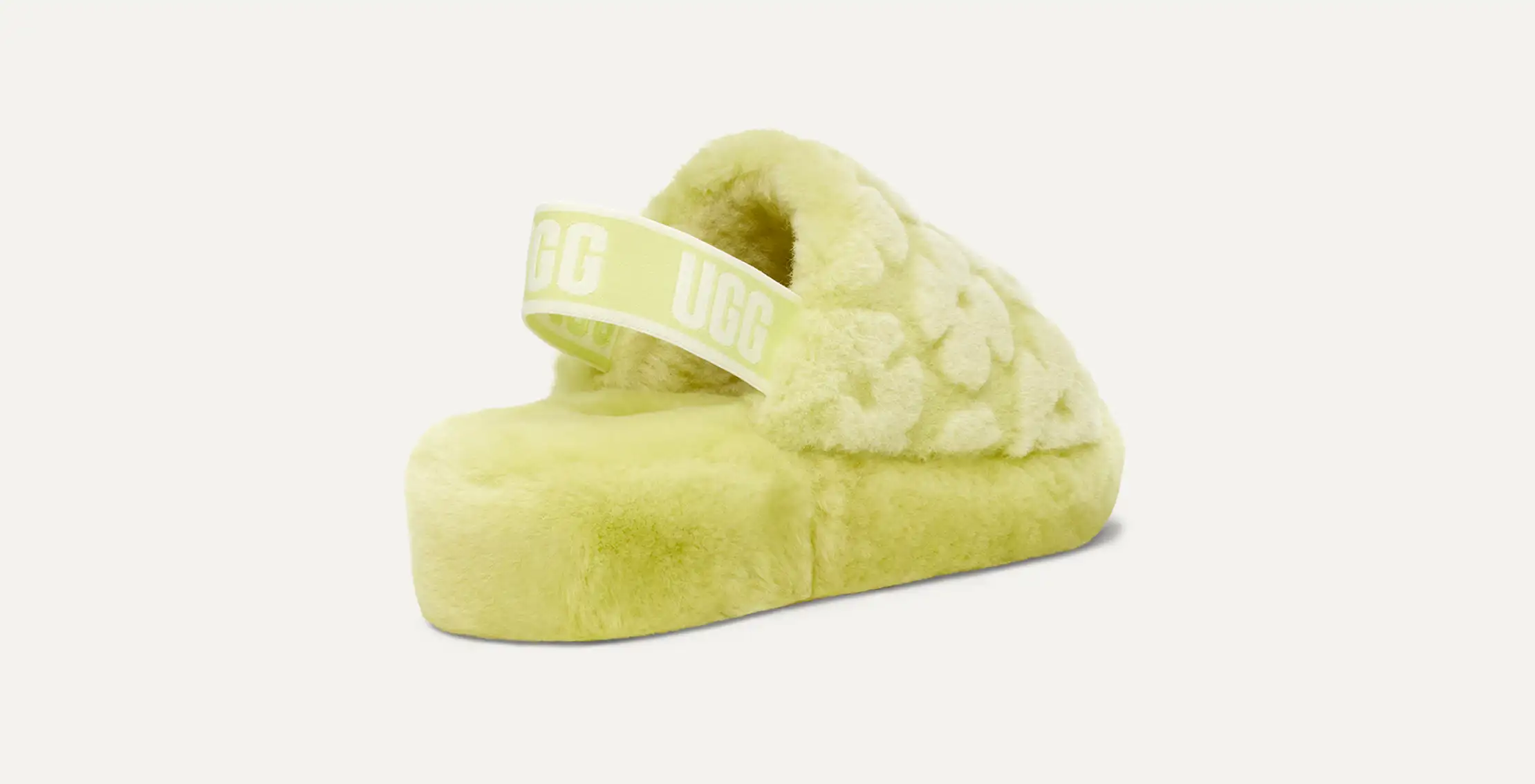 UGG EXPRESS ☆ ふわふわ 快適 Fluffy Slides Puffy ３カラー UGG YELLOW FLUFF SUGAR PLATFORM SLIDE FAUX FUR 3” SANDAL