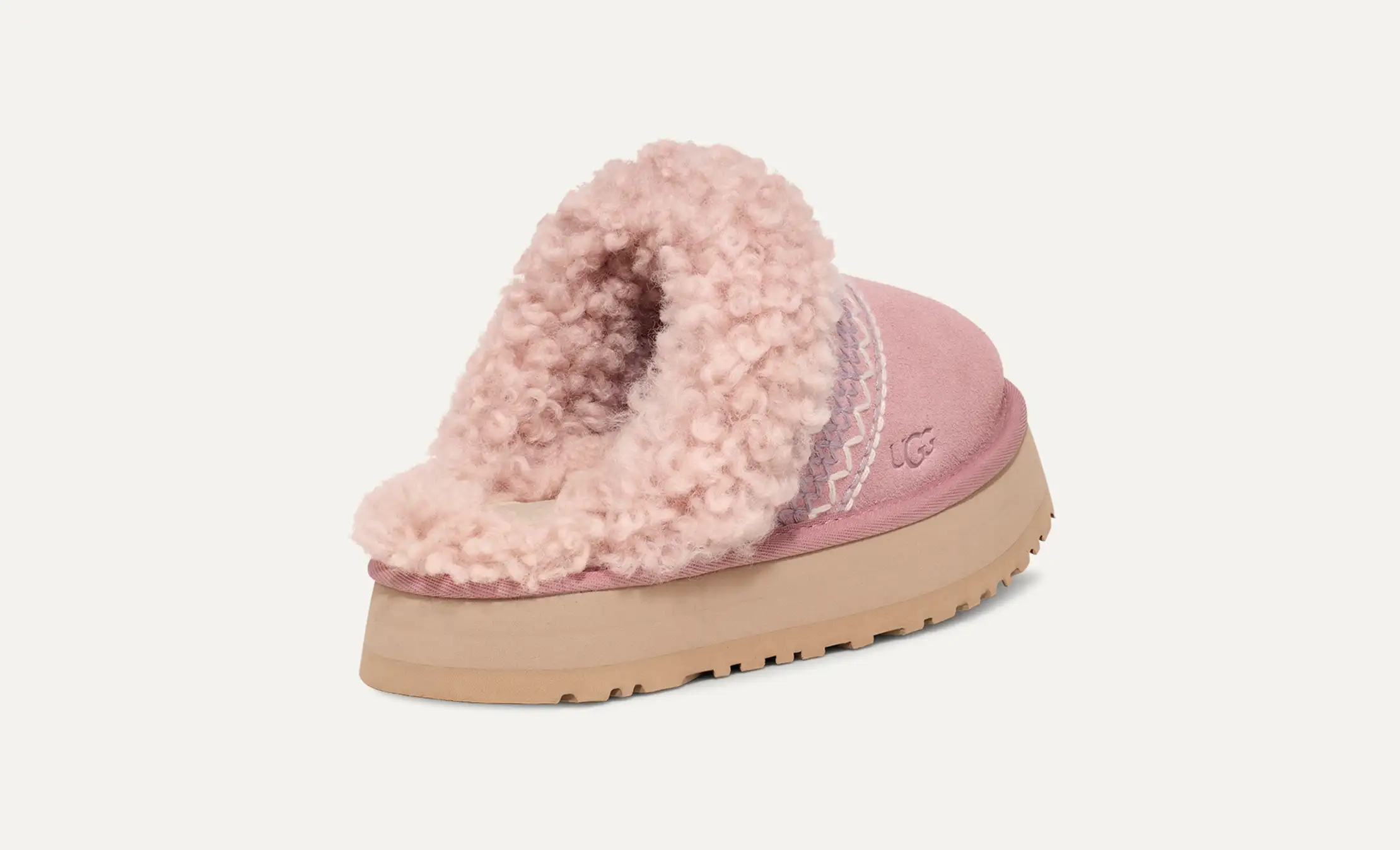 人気完売UGG W DISQUETTE ATHERSON厚底ボア刺繍スリッパ希少