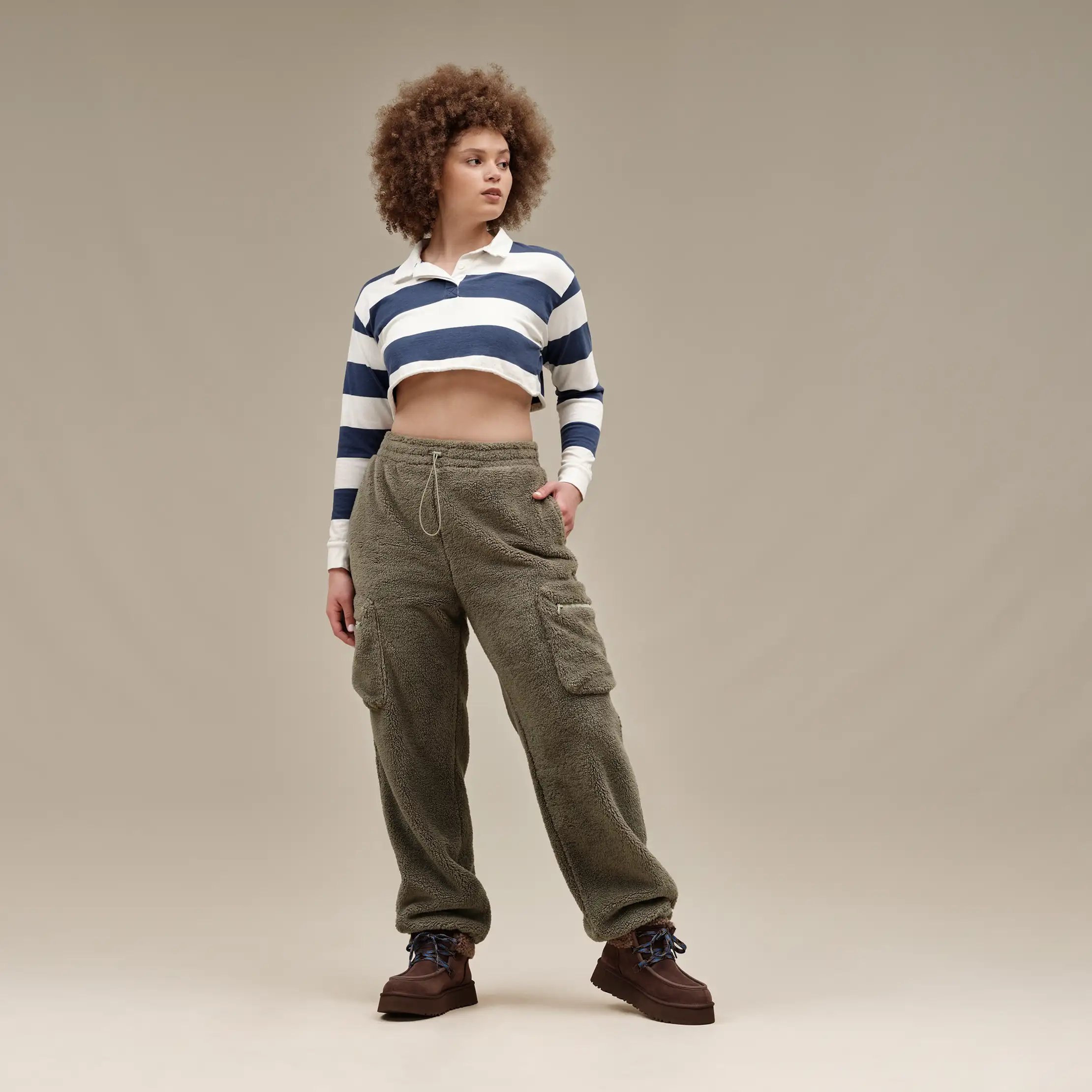 【U LAN】Parry Diagonal Peach Fuzz Cargo Pants Women's 2 Button Poplin Loaded Cargo Pants Warehouse One
