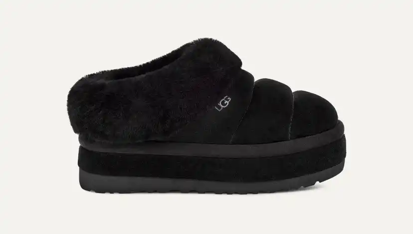 UGG Tazzlita Suede Fur Collar Platform Clog Slippers | Dillard's