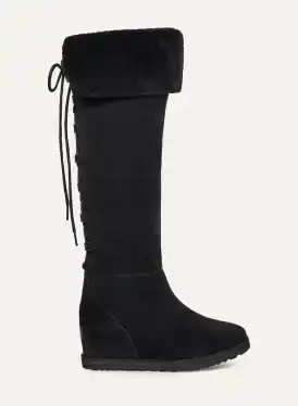最終値下げです！！UGG☆ UGG CLASSIC FEMME OVER THE KNEE BLACK SUEDE FUR WEDGE TALL