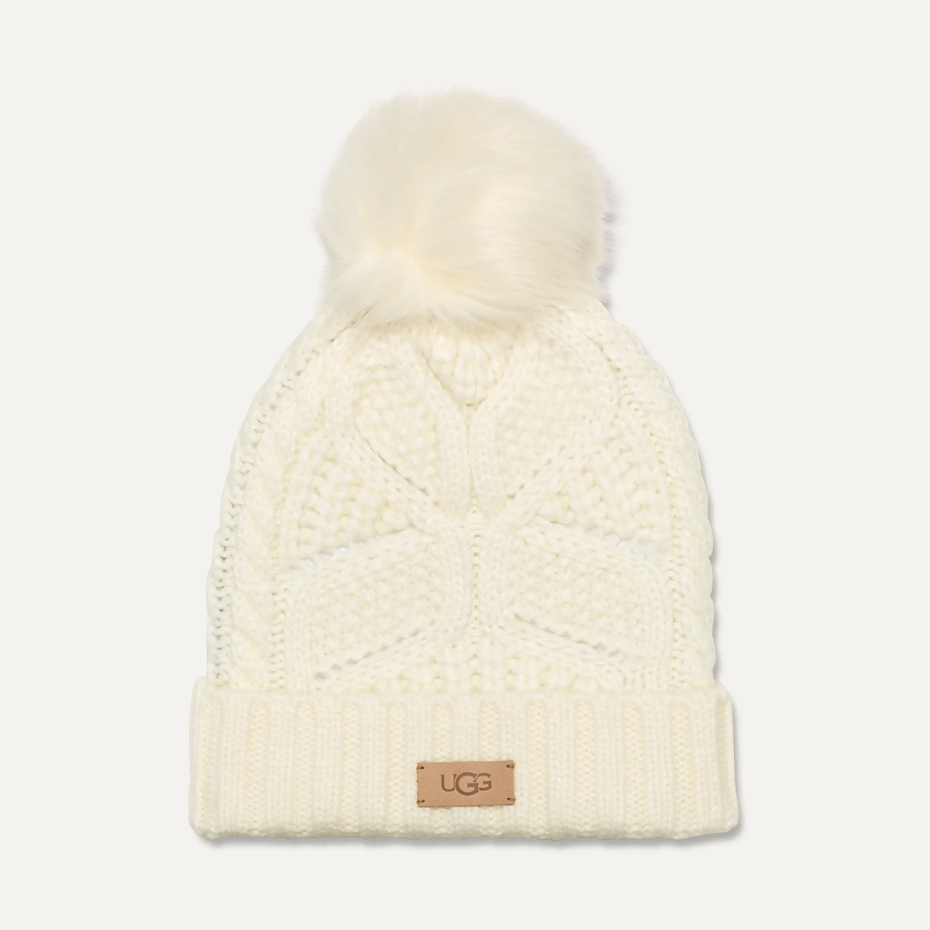 UGG White Knit Pom-Pom Beanie Ugg Pink Pom Textured Knit Pom Beanie Hat | eBay main image 3