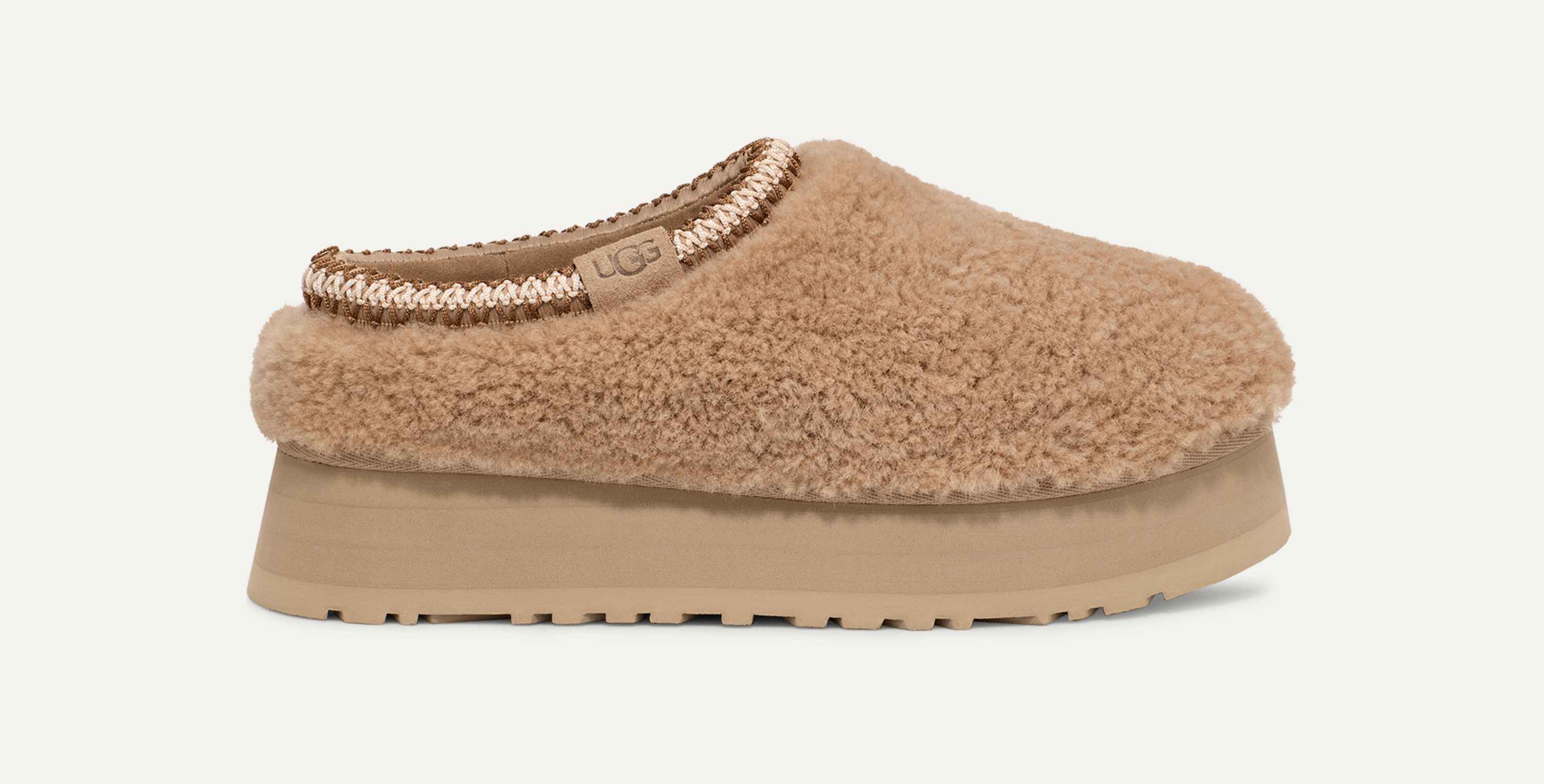 UGG WOMEN TASMAN GRAPHIC MONOGRAM TAN GREY MOCCASIN SHOE US