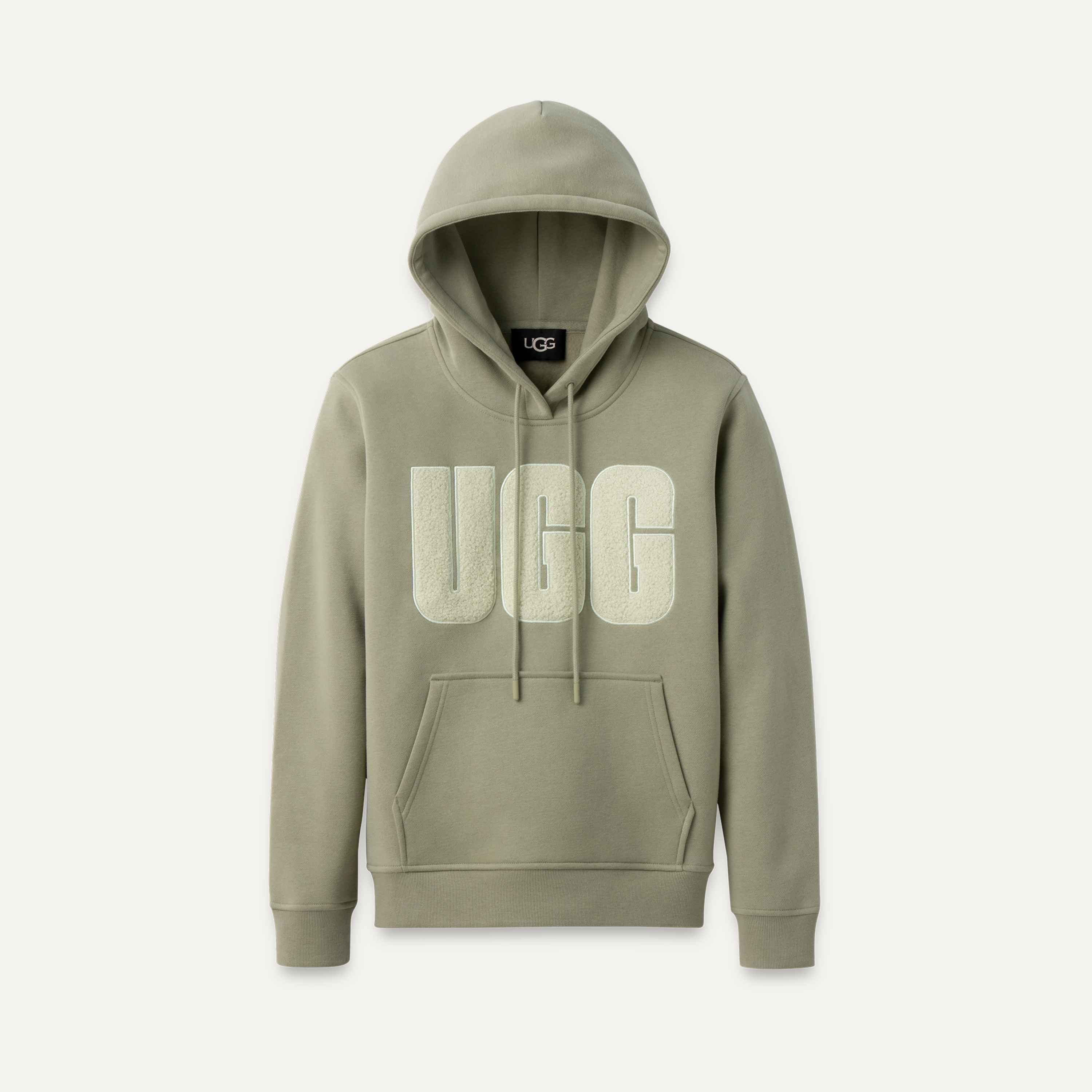 UGG Women's Rey Uggfluff Logo Hoodie Sweater, Nimbus Sand, S